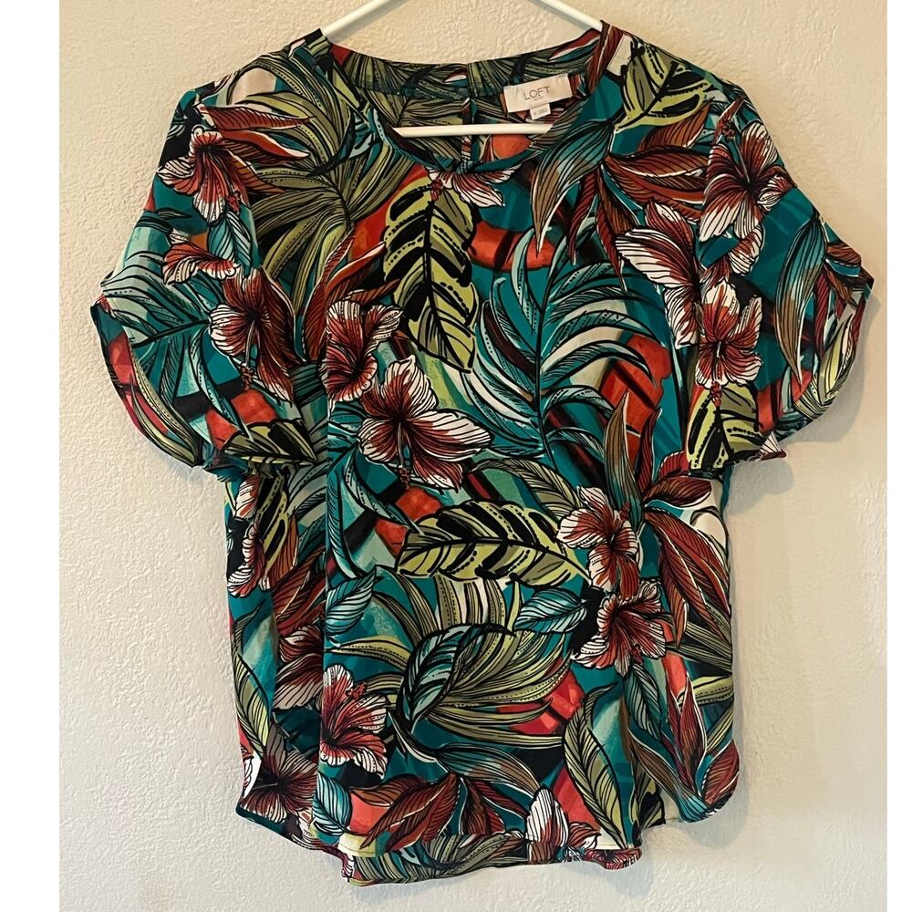 Women's Loft Tropical Sheer Short Sleeve Blouse Top Shirt Size XS